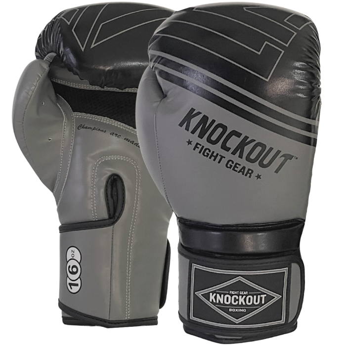 BLACK AND GREY 16 OZ. BOXING GLOVES